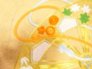 アンティーク　片輪車に花模様刺繍名古屋帯